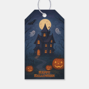 Whimsiskt Cute Spooky Haunted House Halloween Presentetikett