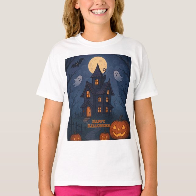 Whimsiskt Cute Spooky Haunted House | Halloween T Shirt (Framsida)