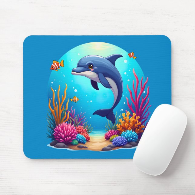 Whimsiskt delfin i Vibrant Coral Reef Musmatta (Med mus)