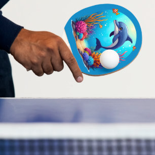 Whimsiskt delfin i Vibrant Coral Reef Pingisracket