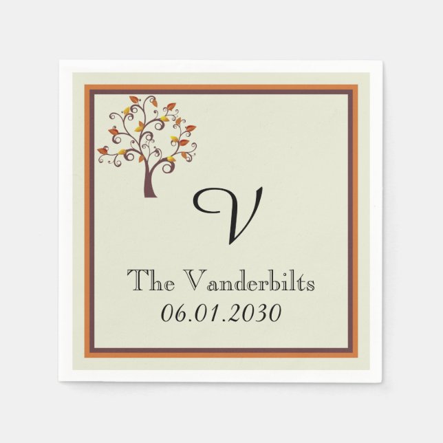 Whimsiskt fall Monogram Bröllop Monogram Bröllop Pappersservett (Framsidan)