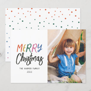 Whimsiskt färgat God jul Photo Helgdag C Julkort