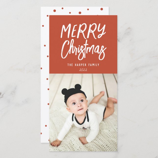 Whimsiskt färgat God jul Photo Helgdag C Julkort (Fram/baksida)