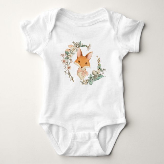 Whimsiskt Flicka Fox i Blommigt Utandning T Shirt (Framsida)