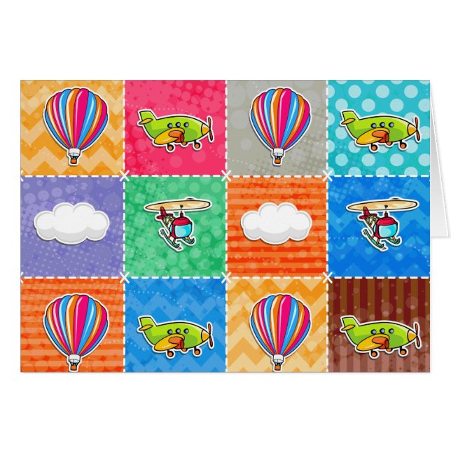 Whimsiskt flygplan, helikopter och Luftballong OBS Kort (Framsidan Horizontal)