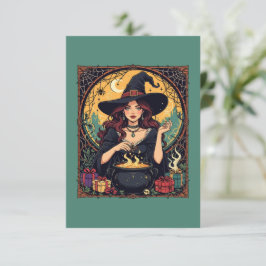 Whimsiskt Förtrollande Häxa Med Spindlar Inbjudningar
