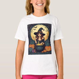 Whimsiskt Förtrollande Häxa Med Spindlar och Jack T Shirt