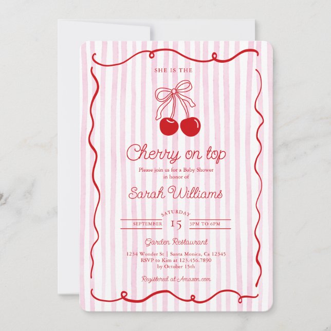 Whimsiskt körsbär på Top Baby Shower Girl Inbjudningar (Framsida)