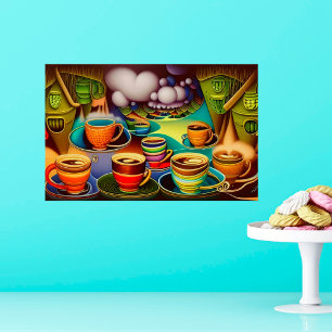 Whimsiskt land för Kaffe koppar Digital Art Poster