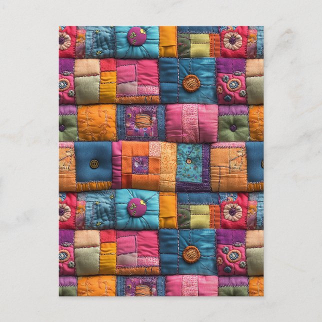 Whimsiskt lappverk Quilt Mönster: Färgdesign Vykort (Framsida)