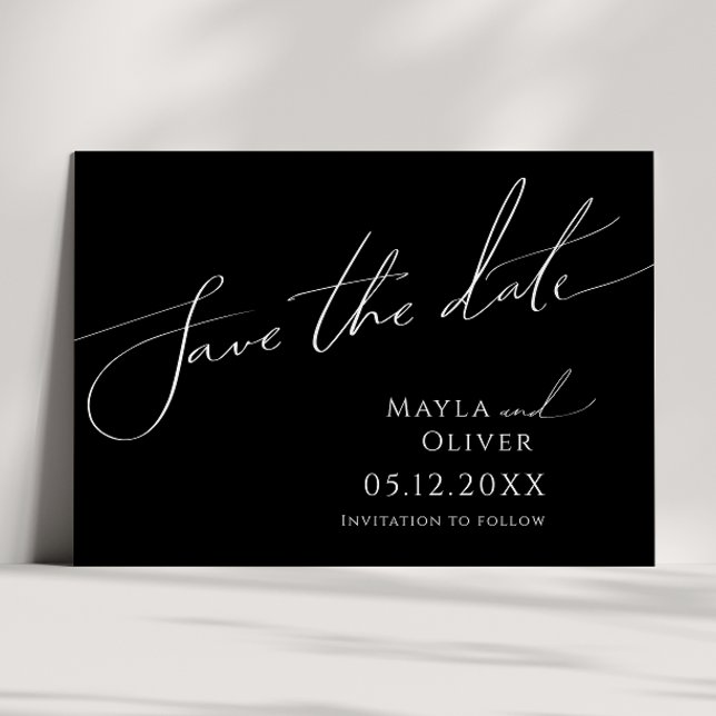 Whimsiskt, minimalistiskt skript | Svart Vågrät Spara Datumet (Skapare uppladdad)