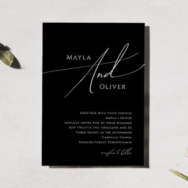 Whimsiskt, minimalistiskt skript | Svarta Bröllop Inbjudningar (Skapare uppladdad)