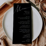 Whimsiskt, minimalistiskt skript | Svarta Bröllop Meny<br><div class="desc">Det här vismliga minimalistiska manuset | Svart bröllop-meny är perfekt för din klassiska, enkla, svarta och vita, moderna boho bröllop. Utformningen har elegant, delikat och romantiskt handskrivet kalligrafibrev med formell shabby chic-typografi. Det kommer att se bra ut när som helst under bröllop-säsongen: vår, sommar, fall eller vinter! Produkten är redigerbar...</div>