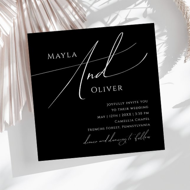 Whimsiskt, minimalistiskt skript | Svartvit Bröllo Inbjudningar (Skapare uppladdad)
