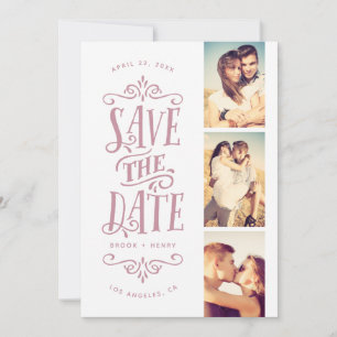 Whimsiskt Mod 3-Photo Save Date   Mauve Spara Datumet