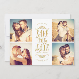 Whimsiskt Mod 4-Photo Save Date Guld Spara Datumet