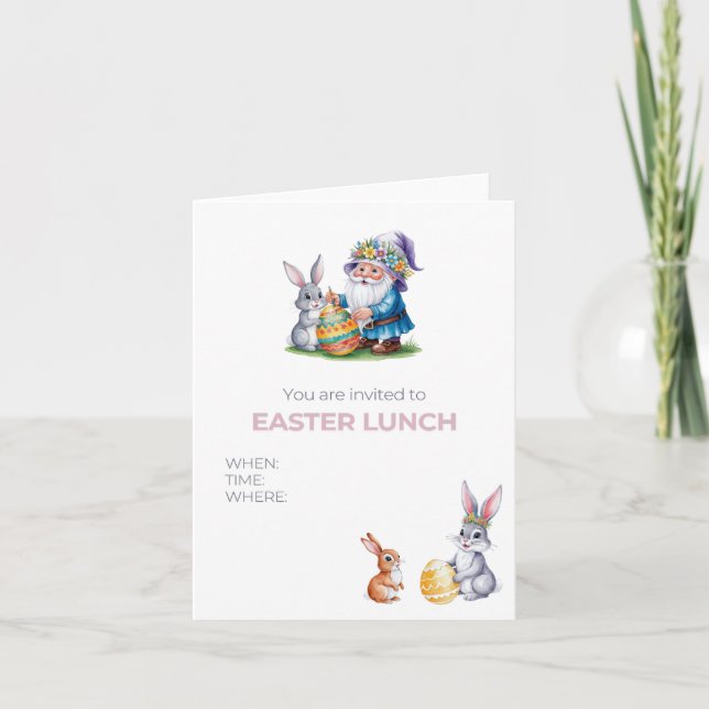 Whimsiskt Påskägg Hunt: Watercolor Bunny och Gn Inbjudan (Framsida)