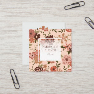 Whimsiskt Peach Brown-Blommönster Fyrkantigt Visitkort
