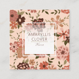 Whimsiskt Peach Brown-Blommönster Fyrkantigt Visitkort