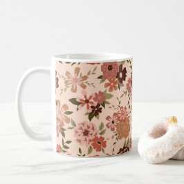 Whimsiskt Peach Brown-Blommönster Kaffemugg