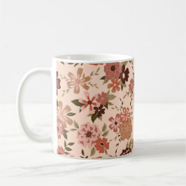 Whimsiskt Peach Brown-Blommönster Kaffemugg