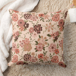 Whimsiskt Peach Brown-Blommönster Kudde