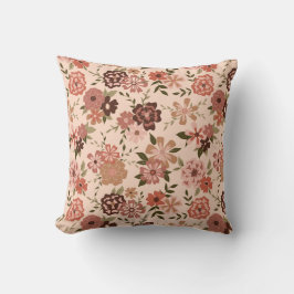 Whimsiskt Peach Brown-Blommönster Kudde