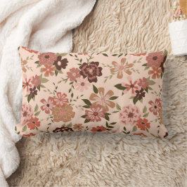 Whimsiskt Peach Brown-Blommönster Lumbarkudde