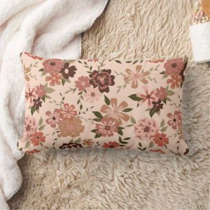 Whimsiskt Peach Brown-Blommönster Lumbarkudde