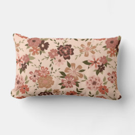 Whimsiskt Peach Brown-Blommönster Lumbarkudde