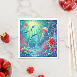 Whimsiskt Sjöliv & Poinsettia Decoupage Napkins Pappersservett