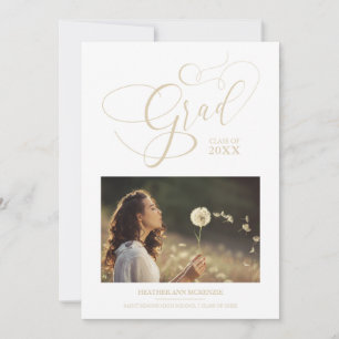 Whimsiskt skript Chic Guld Modern Photo Studenten Inbjudningar