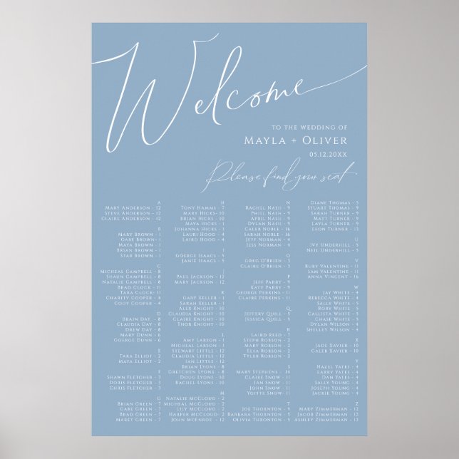 Whimsiskt skript | Dusty Blue Alphabetical Seite Poster (Framsidan)