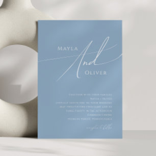 Whimsiskt skript   Dusty Blue Bröllop Inbjudningar