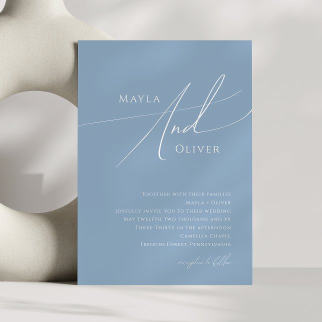 Whimsiskt skript | Dusty Blue Bröllop Inbjudningar (Skapare uppladdad)