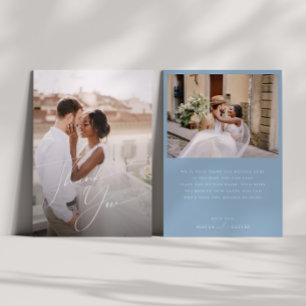 Whimsiskt skript Dusty Blue Flat Photo Tack Kort