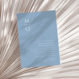 Whimsiskt skript   Dusty Blue Monogram Bröllop Inbjudningar