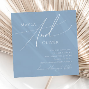 Whimsiskt skript   Dusty Blue Square Bröllop Inbjudningar
