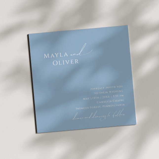 Whimsiskt skript | Dusty Blue Square Bröllop Inbjudningar (Skapare uppladdad)