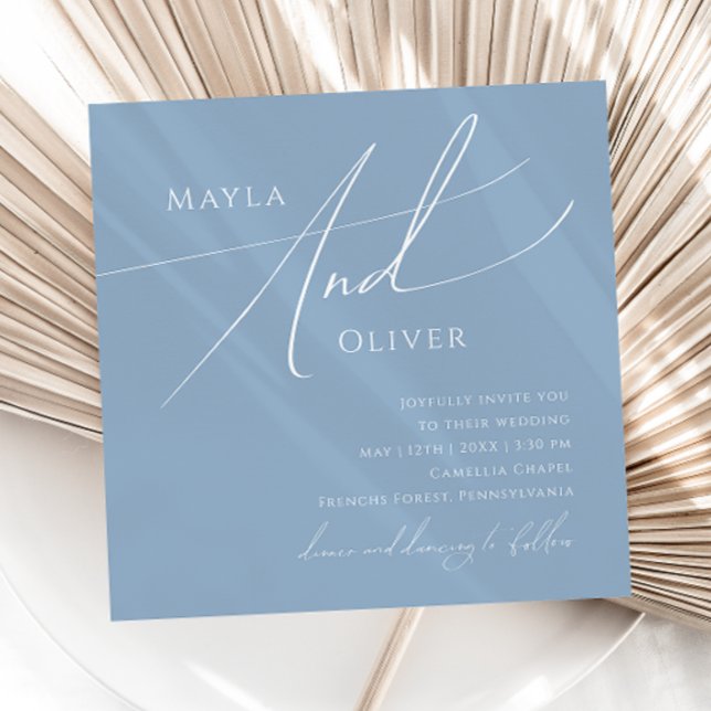 Whimsiskt skript | Dusty Blue Square Bröllop Inbjudningar (Skapare uppladdad)