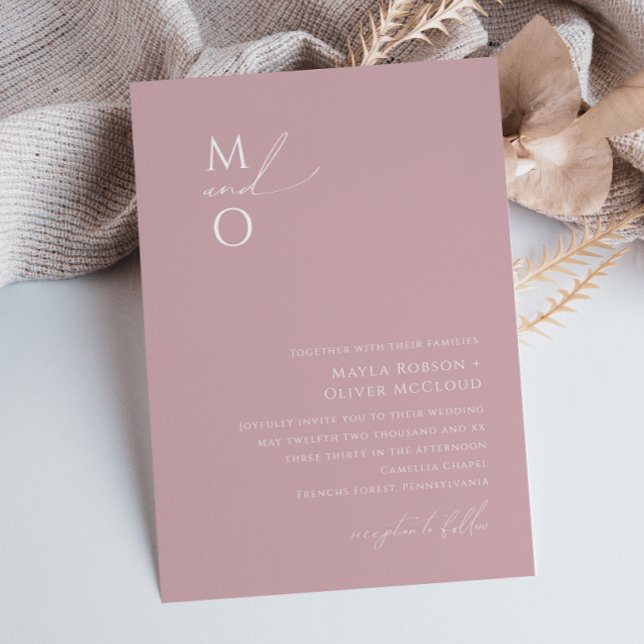 Whimsiskt skript | Dusty Ro Monogram Bröllop Inbjudningar (Skapare uppladdad)
