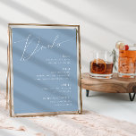 Whimsiskt skript | Menyn Dusty Blue Bröllop Drinks Poster<br><div class="desc">Vi presenterar vårt fantastiska visuella skript | Menyn för dammiga blåa drycker i bröllop poster perfekt för din moderna boho vår firande. Vår elegant är utformad med en pulserande ljus, pastellpalett färg med ett kalligrafiskt skript för chic av vintage. Oavsett om du föredrar ett minimalistiskt eller klassiskt stil, erbjuder vår...</div>