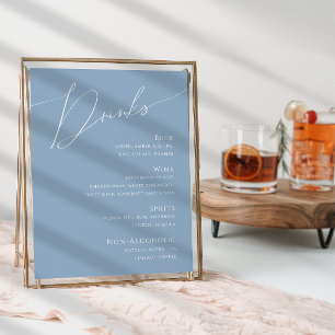 Whimsiskt skript Menyn Dusty Blue Bröllop Drinks Poster