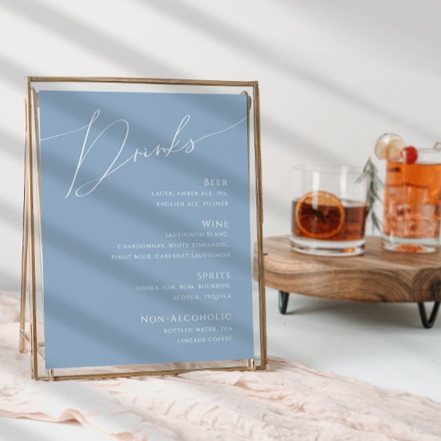 Whimsiskt skript | Menyn Dusty Blue Bröllop Drinks Poster (Skapare uppladdad)