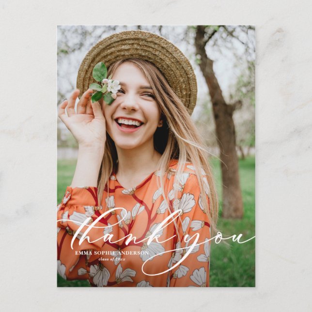 Whimsiskt skript Porträtt Studenten Tack Vykort (Framsida)