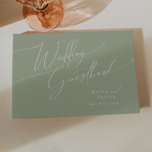 Whimsiskt skript Sage Grönt Bröllop Guestbook Gästböcker