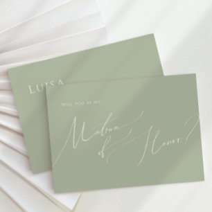 Whimsiskt skript   Sage Grönt Matron of Honor Card Inbjudningar