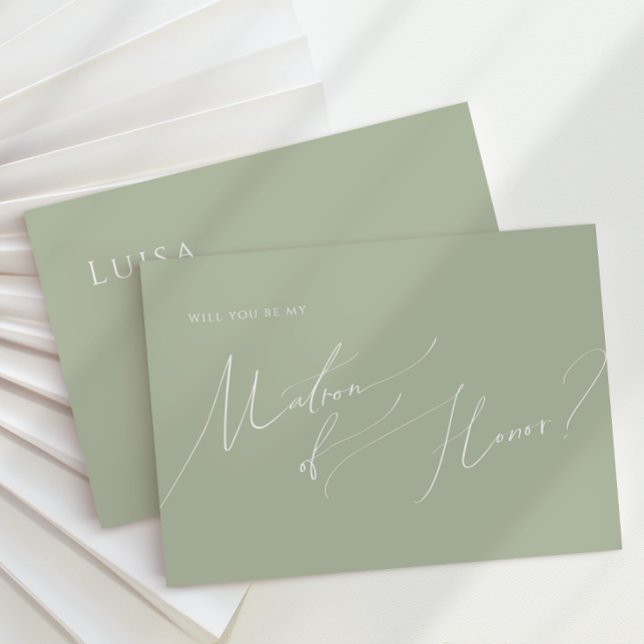 Whimsiskt skript | Sage Grönt Matron of Honor Card Inbjudningar (Skapare uppladdad)