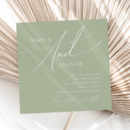 Whimsiskt skript | Sage Grönt Square Bröllop Inbjudningar