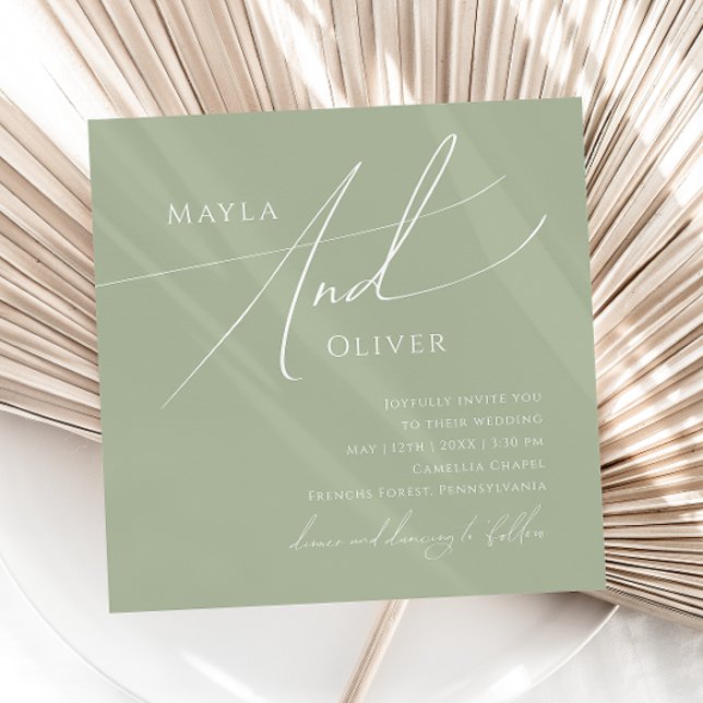 Whimsiskt skript | Sage Grönt Square Bröllop Inbjudningar (Skapare uppladdad)